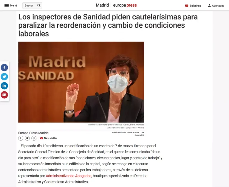 Los inspectores de Sanidad piden cautelarísimas para paralizar la reordenación y cambio de condiciones laborales
