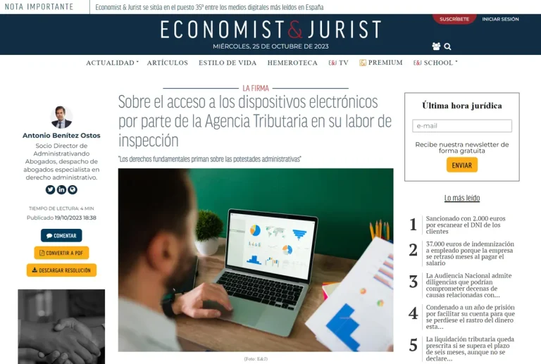 Sobre el acceso a los dispositivos electrónicos por parte de la Agencia Tributaria en su labor de inspección