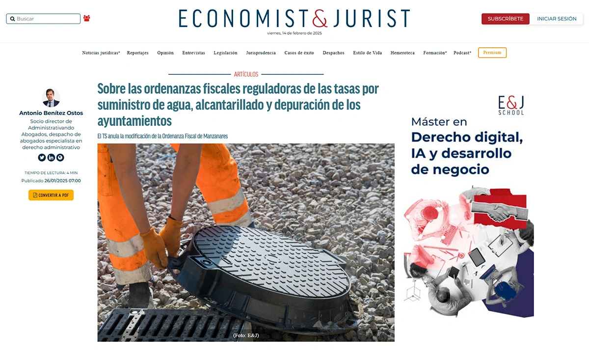 Ordenanzas fiscales reguladoras de las tasas por suministro de agua, alcantarillado y depuración de los ayuntamientos