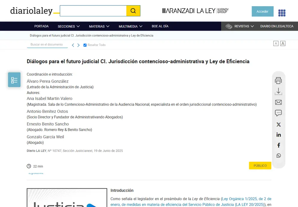 Consideraciones sobre la reforma de la Ley Contencioso - Administrativa (coautoría). Diario La Ley