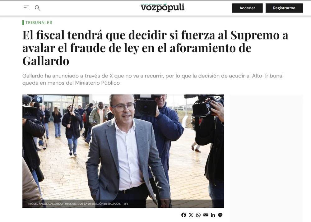 El fiscal tendrá que decidir si fuerza al Supremo a avalar el fraude de ley en el aforamiento de Gallardo
