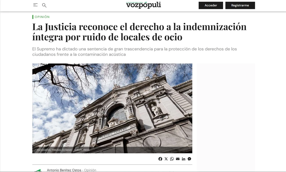 La Justicia reconoce el derecho a la indemnización íntegra por ruido de locales de ocio