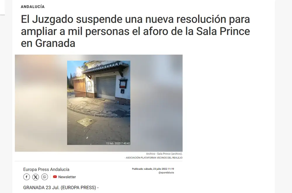 El Juzgado suspende una nueva resolución para ampliar a mil personas el aforo de la Sala Prince en Granada