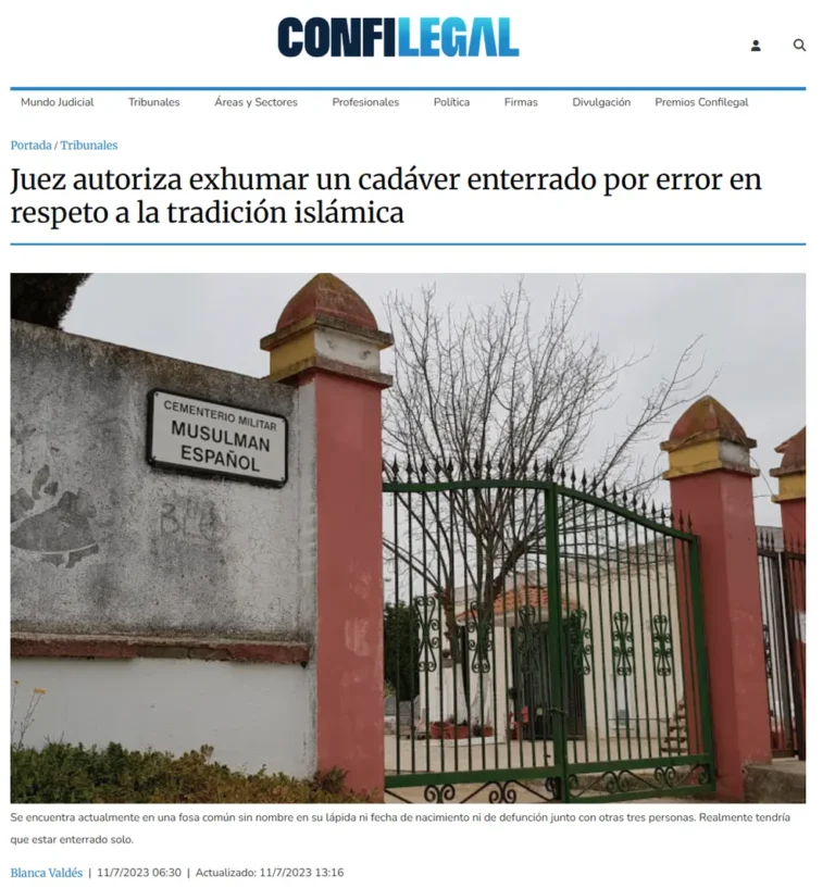 Juez autoriza exhumar un cadáver enterrado por error en respeto a la tradición islámica