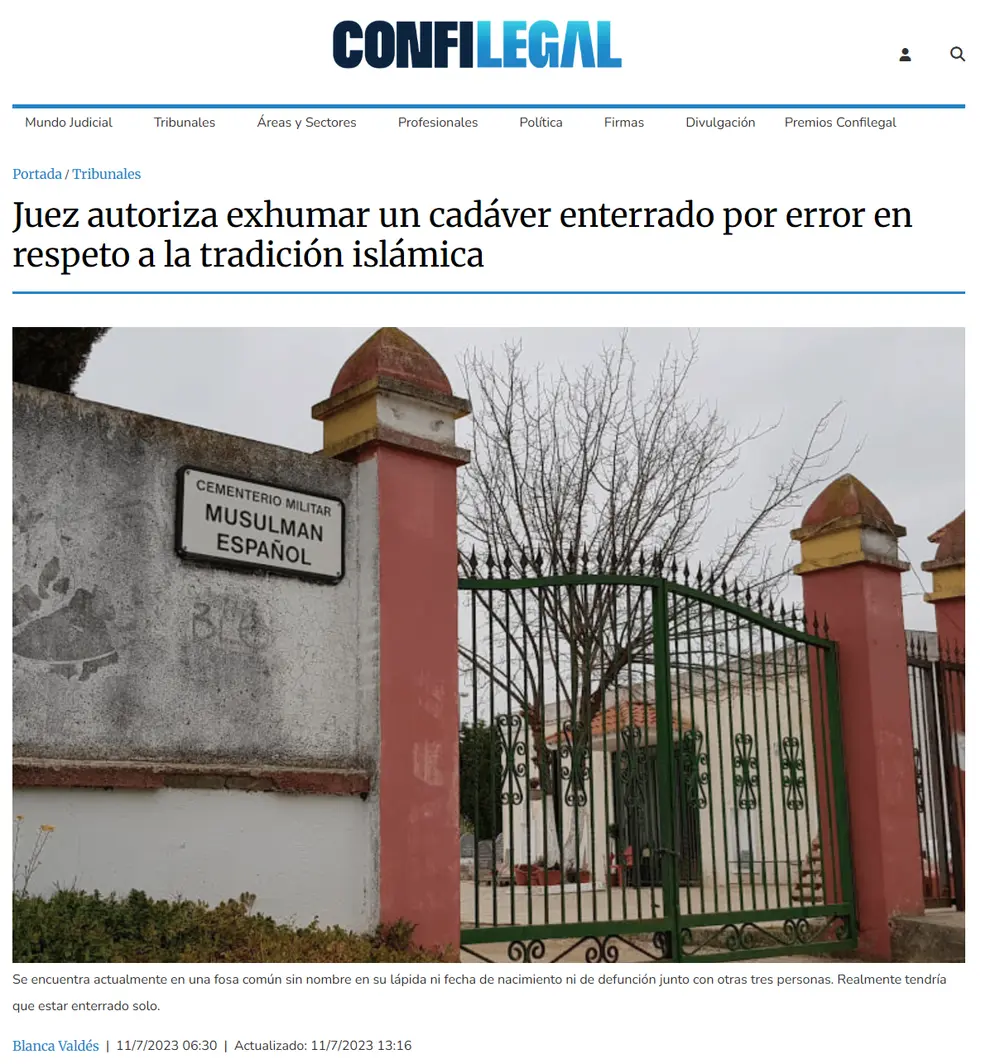 Juez autoriza exhumar un cadáver enterrado por error en respeto a la tradición islámica