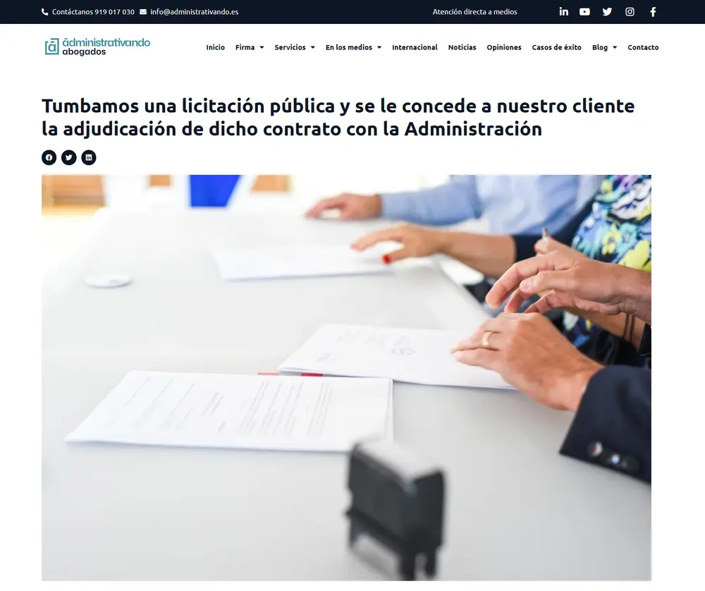 Tumbamos una licitación pública y se le concede a nuestro cliente la adjudicación de dicho contrato con la Administración