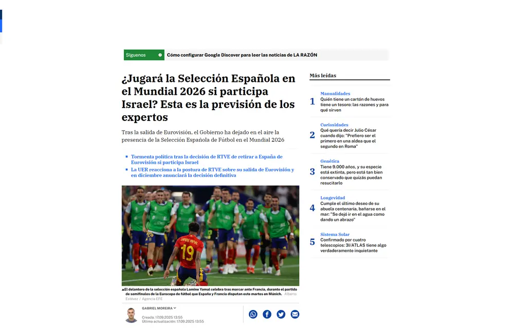 Jugará la Selección Española en el Mundial 2026 si participa Israe_ - [www.larazon.es]