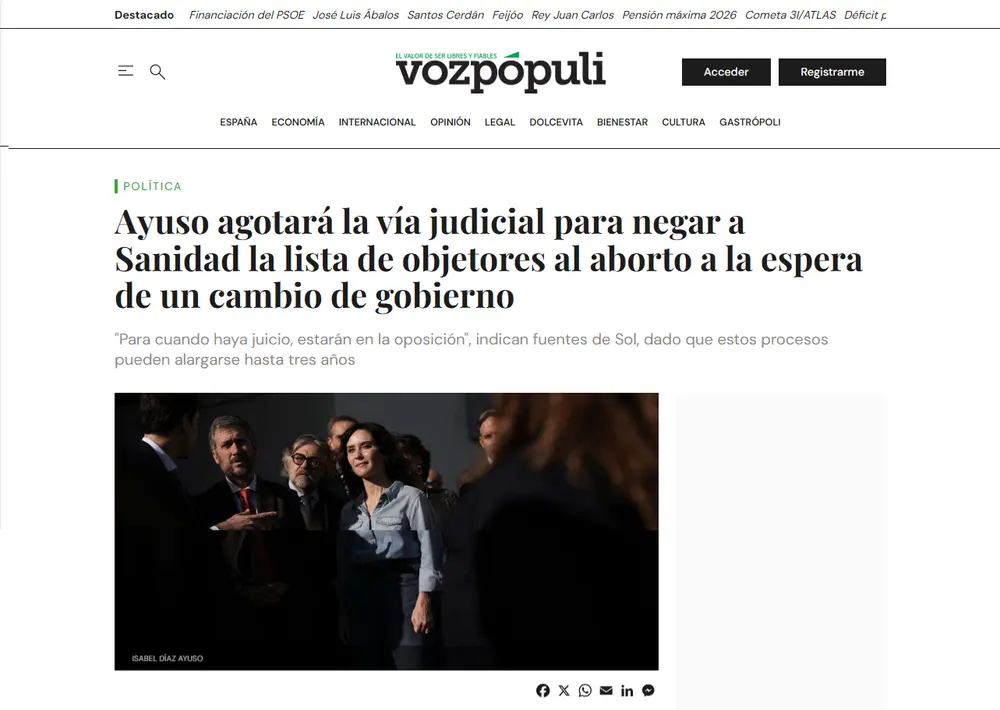 Ayuso agotará la vía judicial para negar a Sanidad la lista de obje_ - [www.vozpopuli.com]
