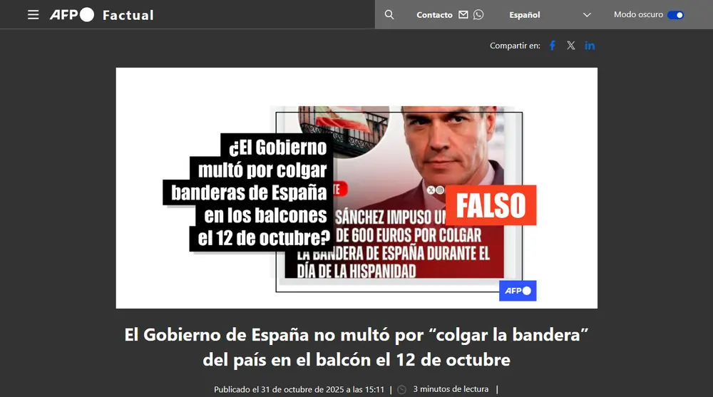 El Gobierno de España no multó por “colgar la bandera” del país en _ - [factual.afp.com]