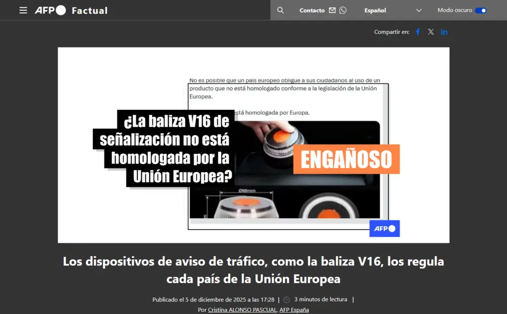 Los dispositivos de aviso de tráfico, como la baliza V16, los regul_ - [factual.afp.com]