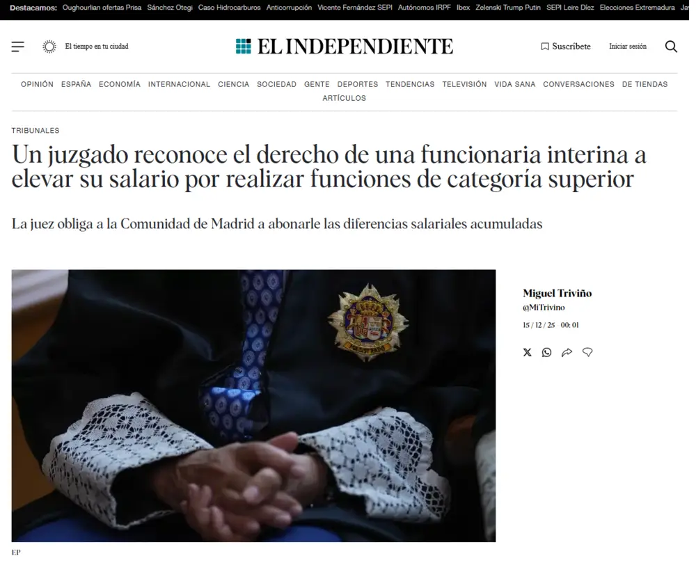 Un juzgado reconoce el derecho de una funcionaria interina a elevar_ - [www.elindependiente.com]