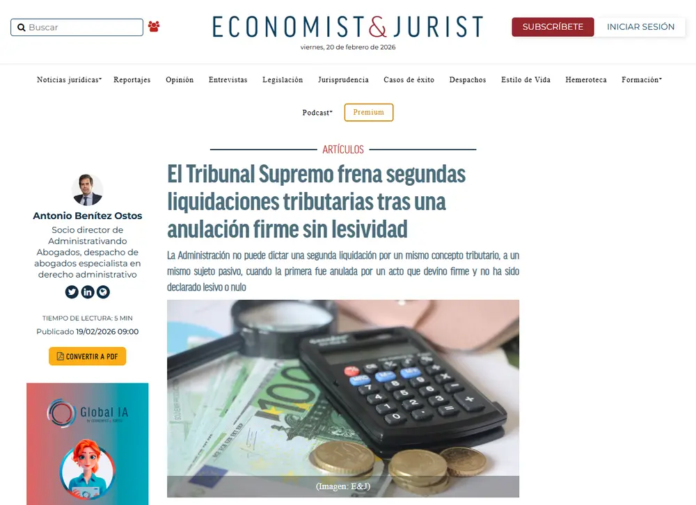 El Tribunal Supremo frena segundas liquidaciones tributarias tras u_ - [www.economistjurist.es]