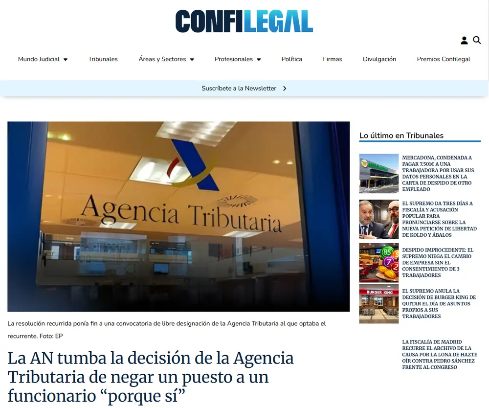 La AN tumba la decisión de la Agencia Tributaria de negar un puesto_ - [confilegal.com]