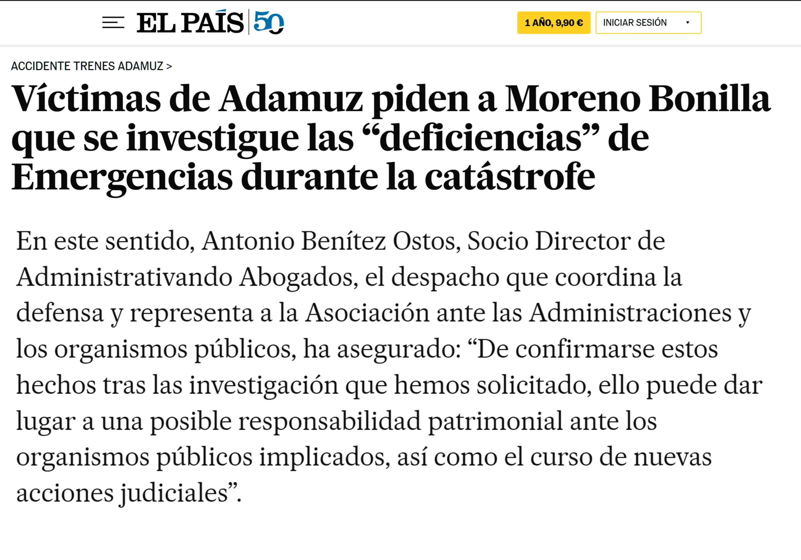 Víctimas de Adamuz piden a Moreno Bonilla que se investigue las “deficiencias” de Emergencias durante la catástrofe - elpais.com