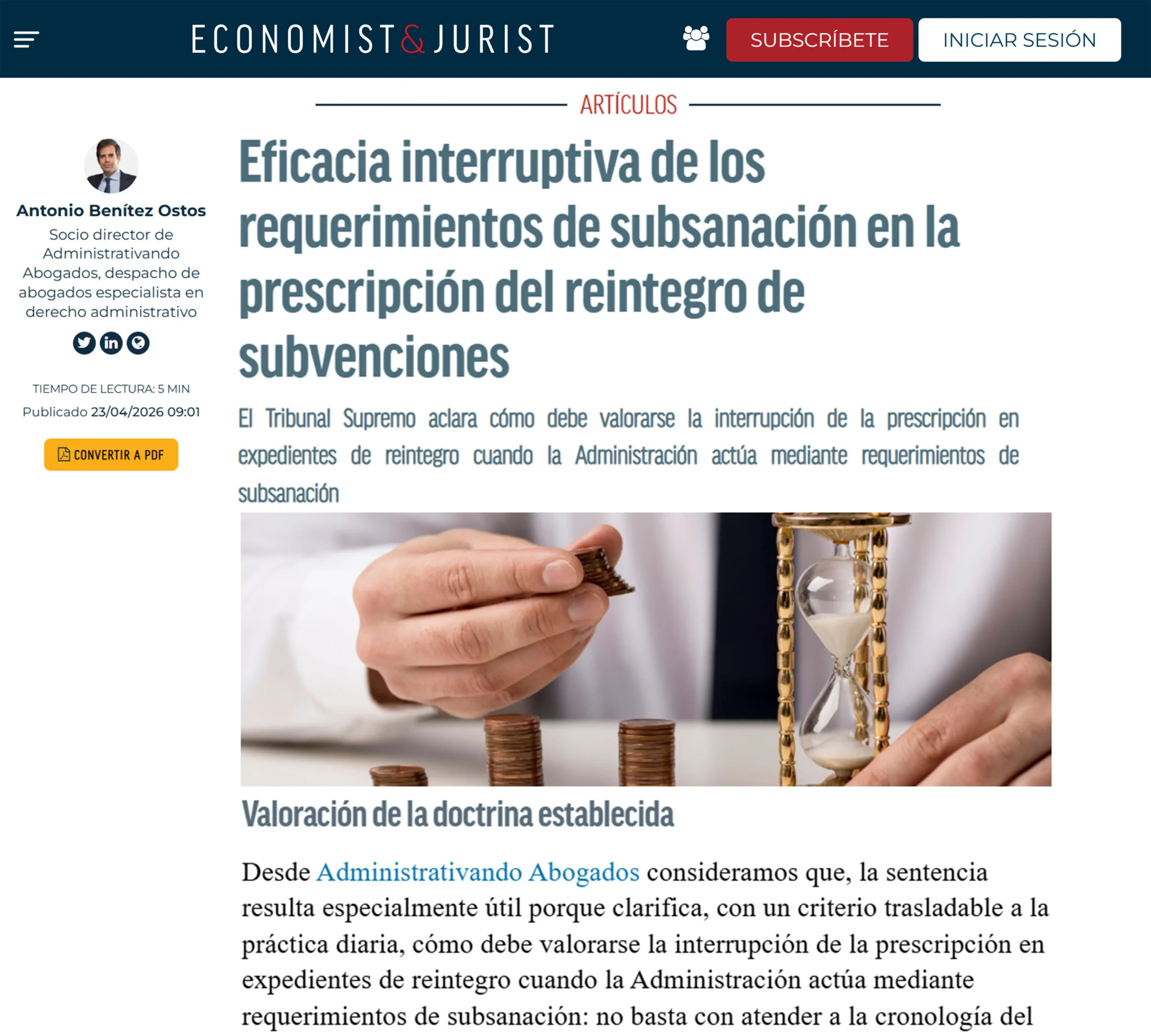 interrupcion requerimiento subsanación prescripcion reintegro subvenciones