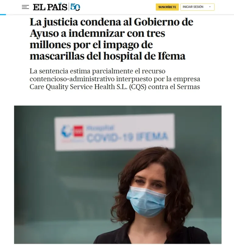 La justicia condena gobierno ayuso indemnizar por impago mascarillas hospital ifema