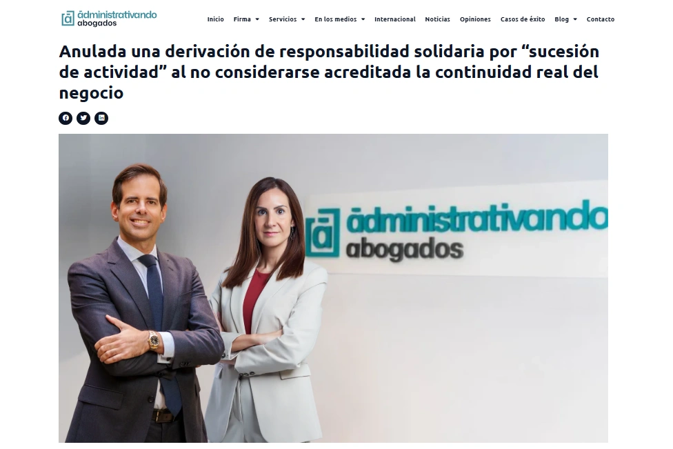 administrativando caso de exito anulada derivacion responsabilidad solidaria por sucesion de actividad