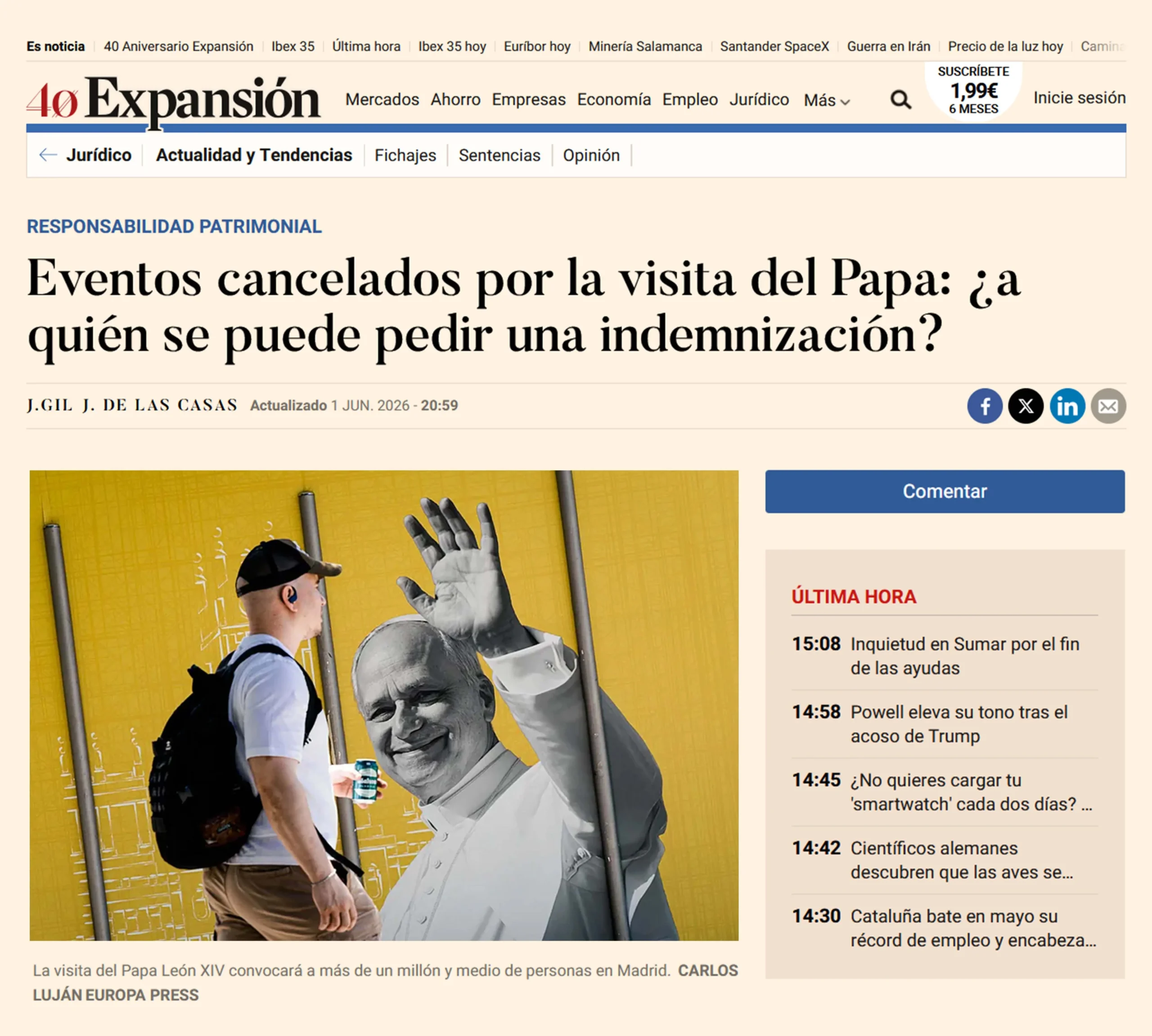 Eventos cancelados por la visita del Papa expansion