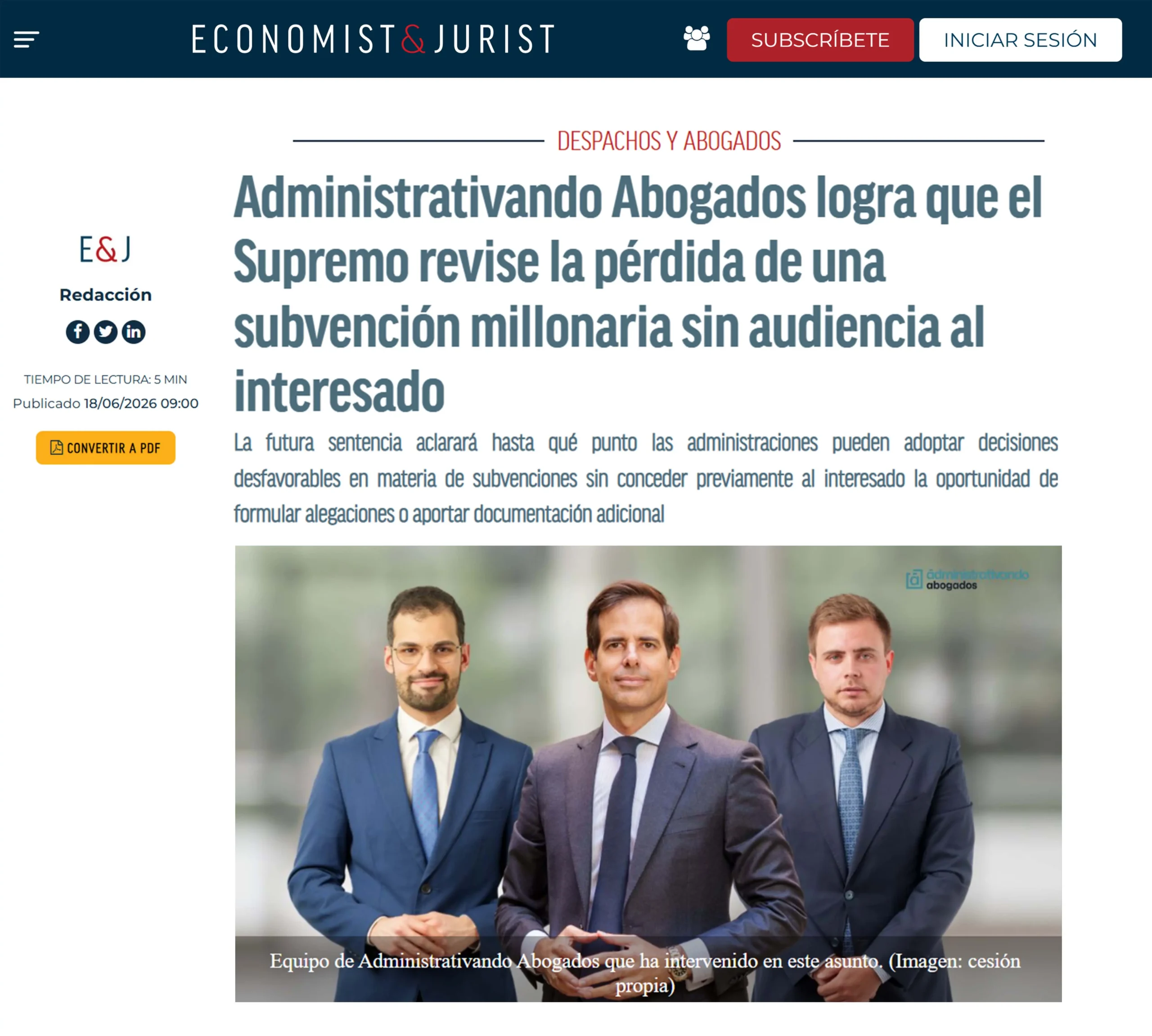 administrativando logra supremo revise perdida subvencion millonaria sin audiencia