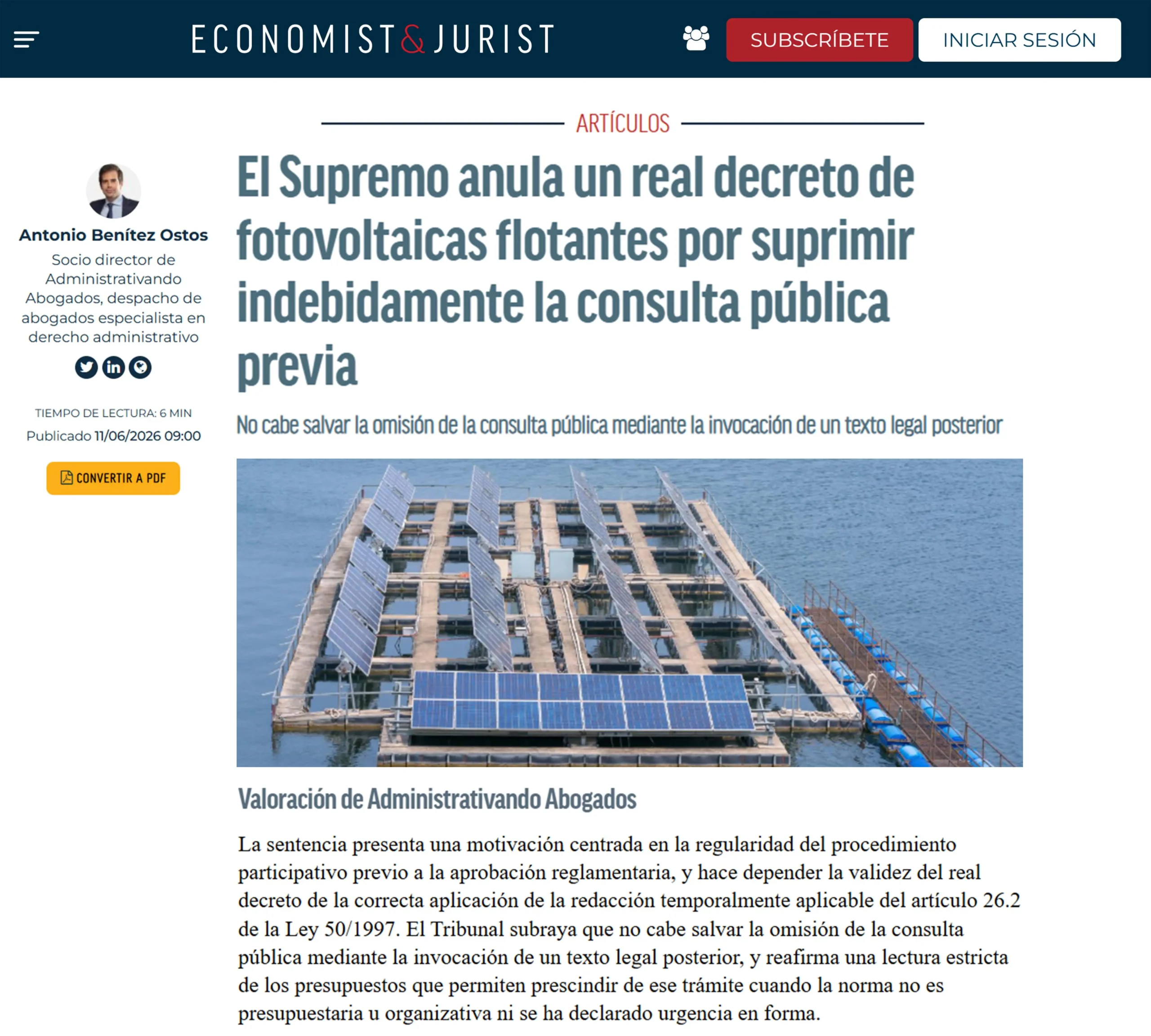 supremo anula real decreto fotovoltaicas flotantes