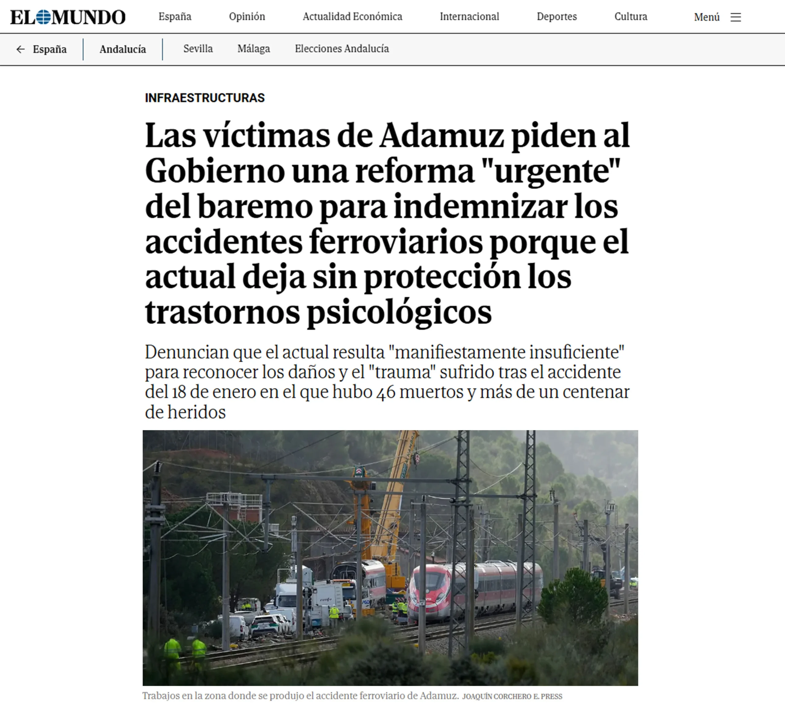 victimas de adamuz piden gobierno reforma urgente baremo indemnizar accidentes ferroviarios