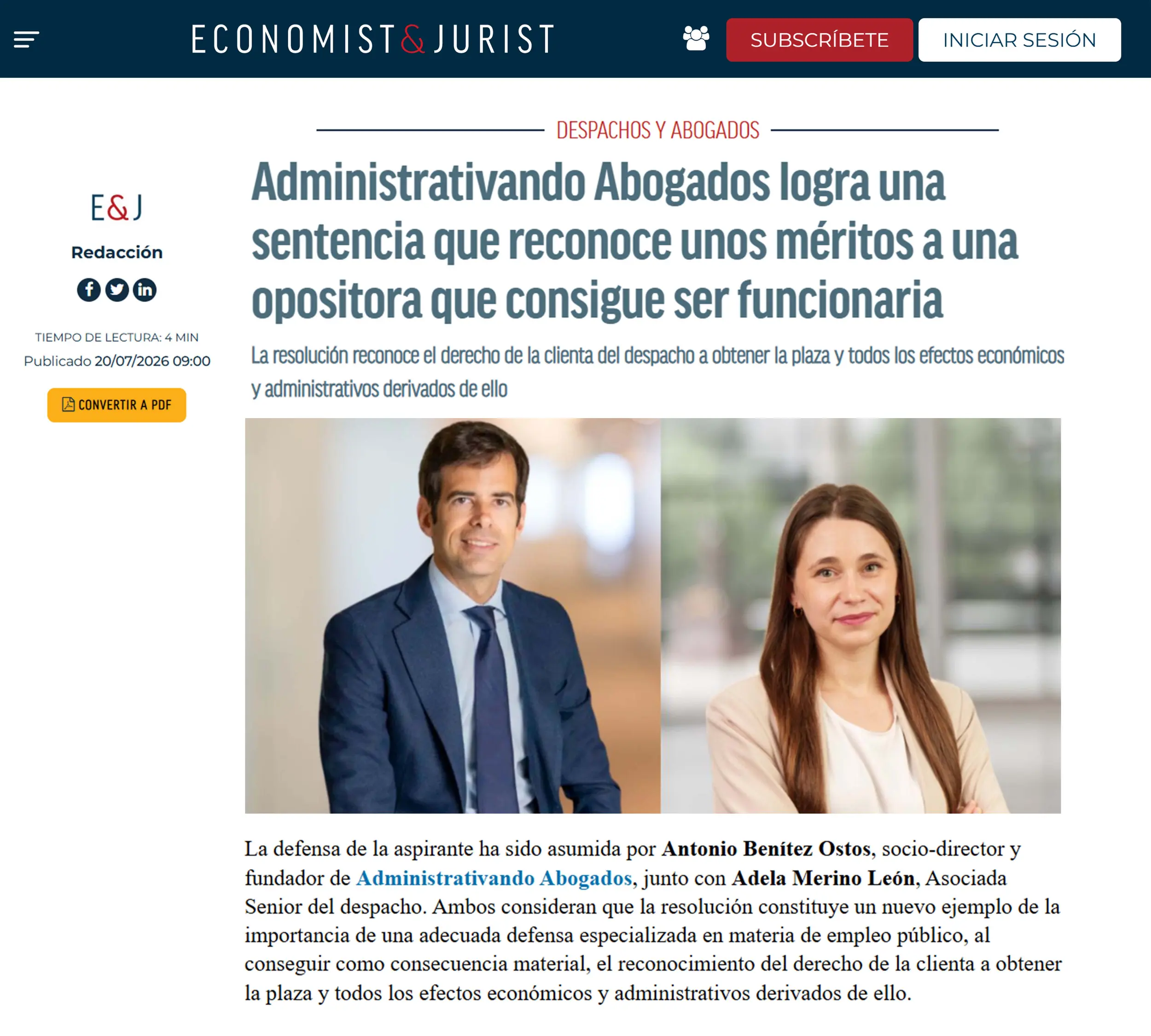 Administrativando Abogados logra sentencia que reconoce méritos a opositora que logra ser funcionaria