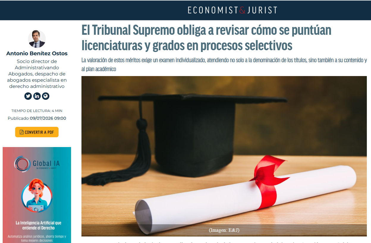 El Tribunal Supremo obliga a revisar cómo se puntúan licenciaturas y grados en procesos selectivos