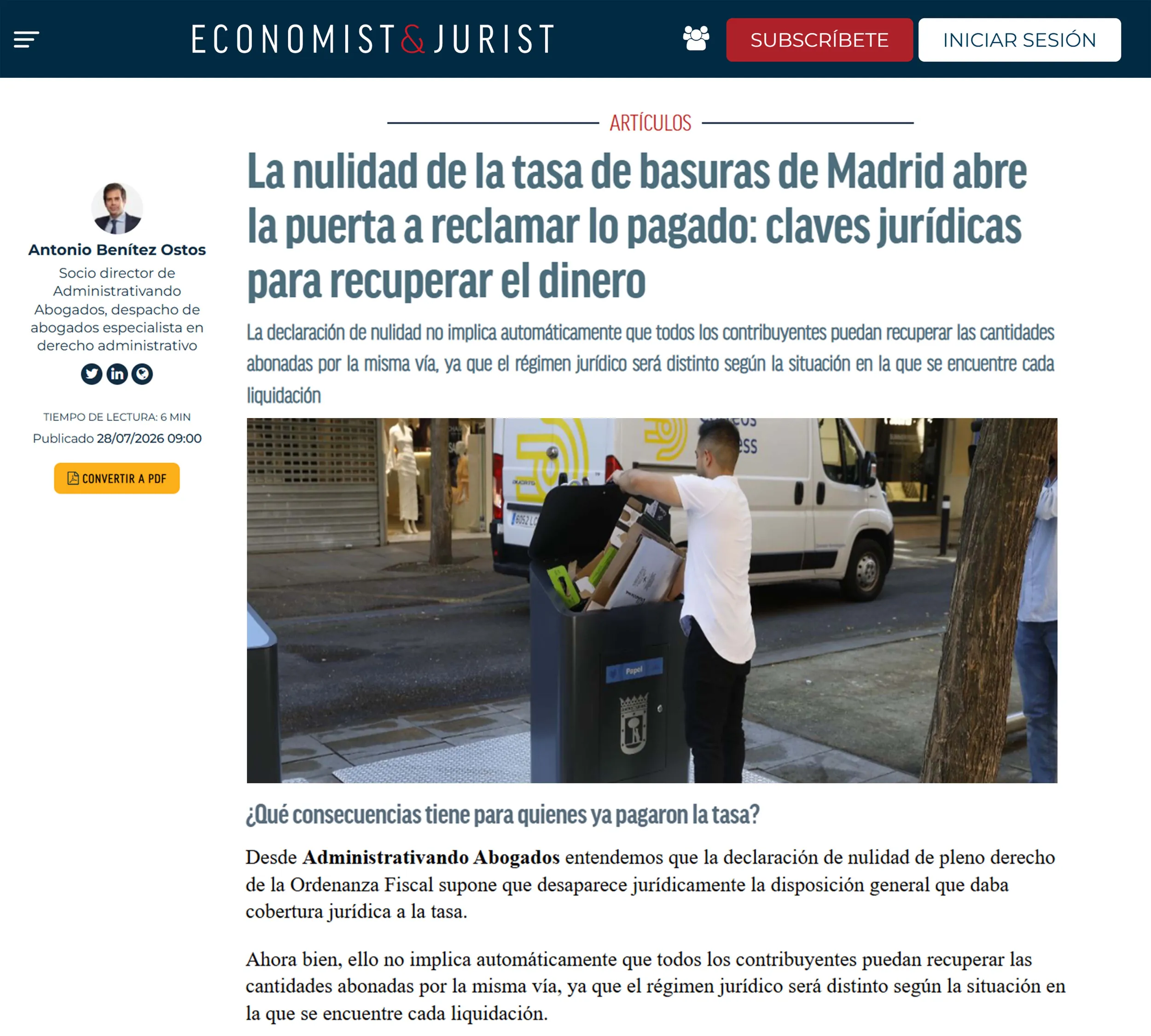 La nulidad de la tasa de basuras de Madrid abre la puerta a reclamar lo pagado